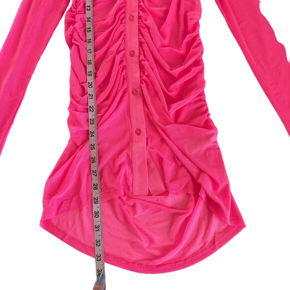 Good American Knockout Pink Sheer Ruched Long Sleeve Mini Dress Size 2 / Medium - Picture 6 of 7